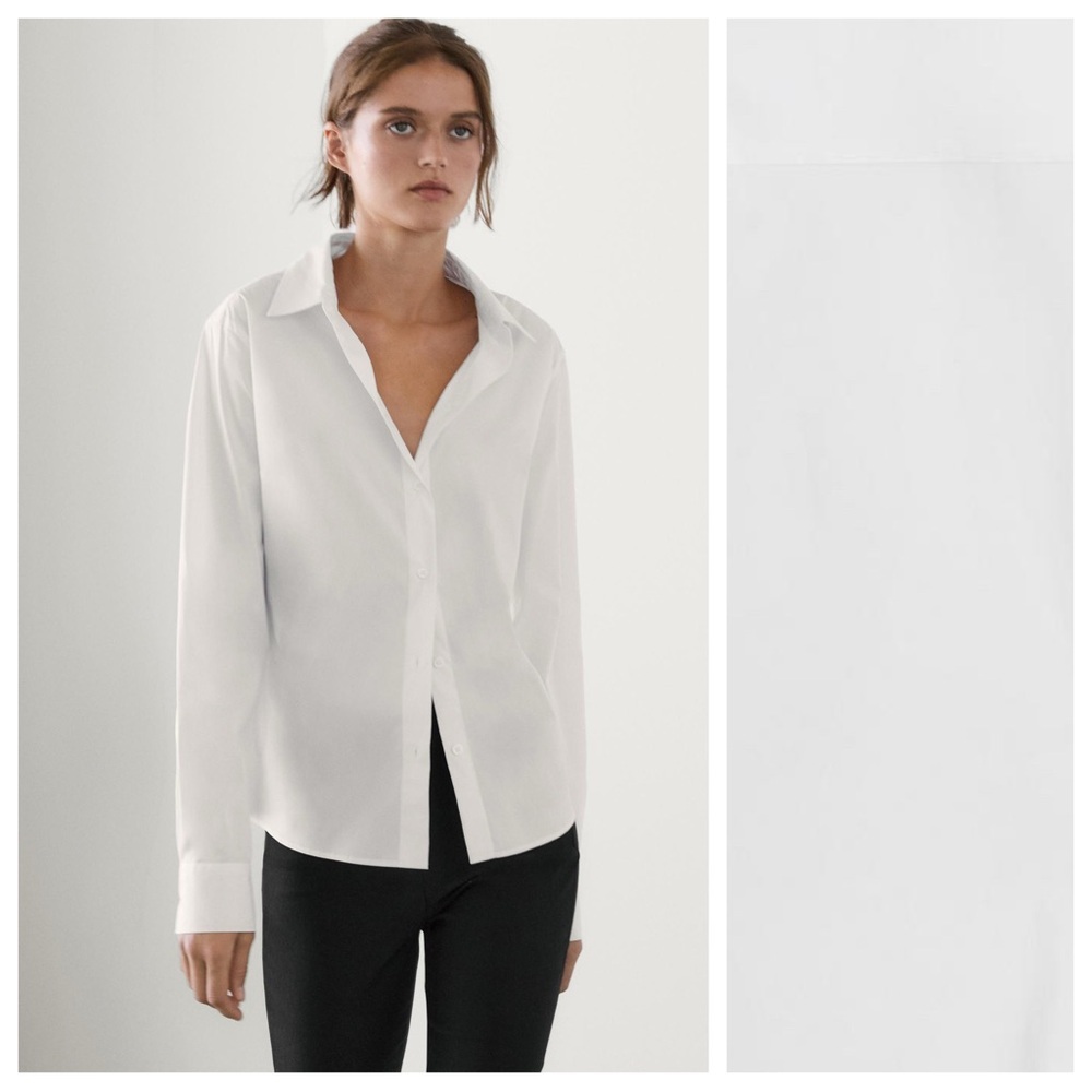 NWT. Massimo Dutti White Stretch Cotton Blend Shirt. Size 4.